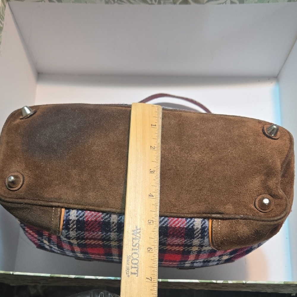 Coach Plaid Tote with Red and Brown Leather - Picture 11 of 16